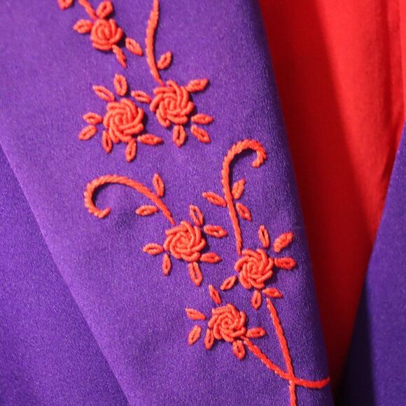 Richard Tyler Couture Vintage Purple & Red Embroidered Silk Blazer 12 - Picture 7 of 15